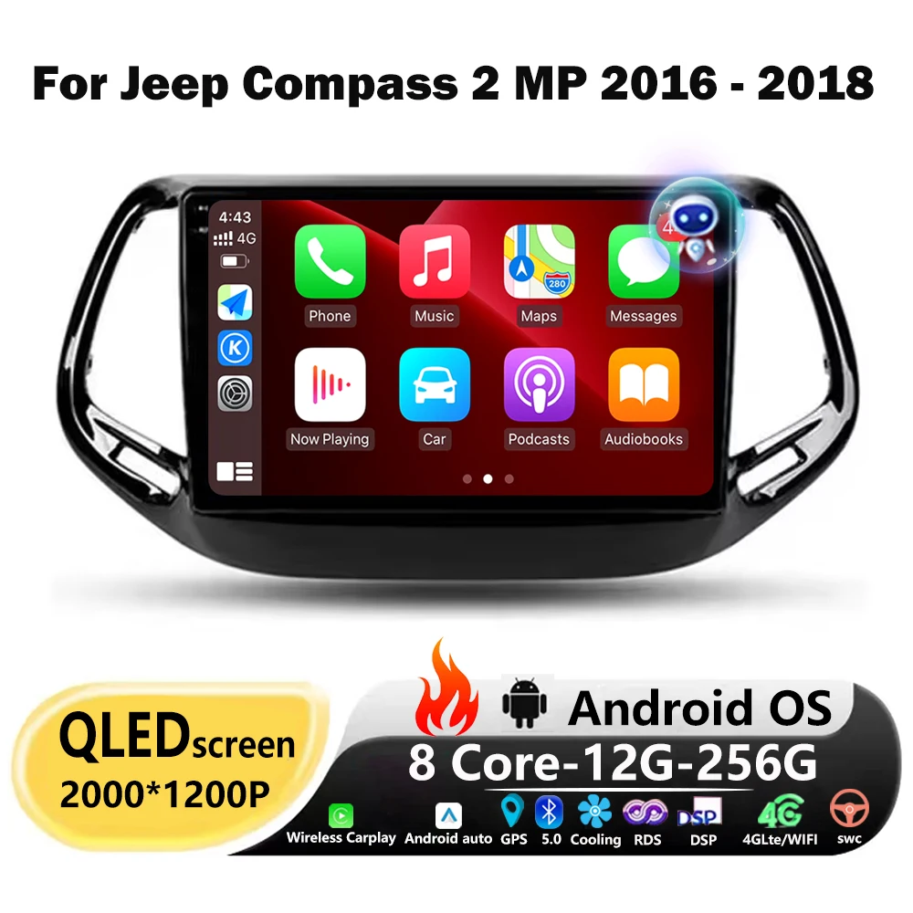 

Для Jeep Compass 2MP 2016-2018 Android Авто Авто Радио Мультимедийный Видеоплеер GPS Навигация CarPlay Auto DSP RDS WIFI экран