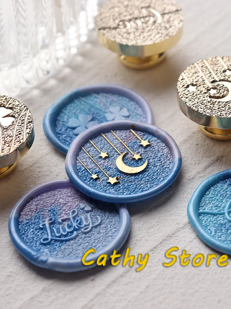 25mm Frosted Stamp Wax Seal Stamp Stars Moon Bird Clover Love Lucky Honey Brass Diy Gifts Greeting Card Decoration Customizable