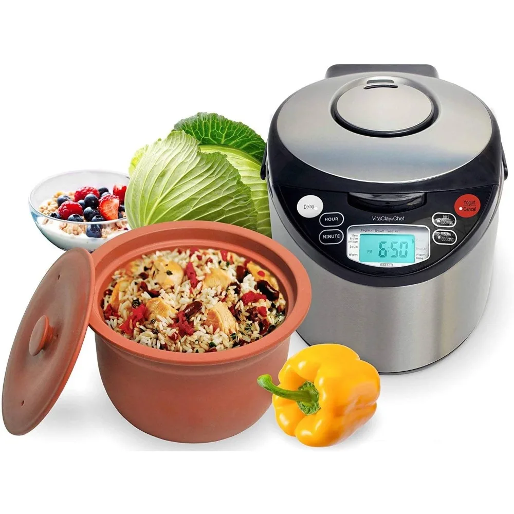 

Smart Organic Clay Pot Multi Cooker - Toxin Free Clay Rice Cooker, Delay Start Slow Cooker, Stew Cooker