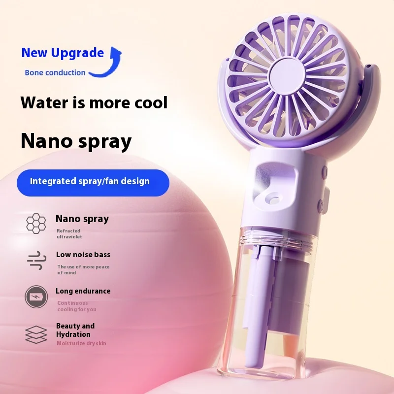 New Handheld Mist Fan Portable Mini Rechargeable Fan with Spray Humidifier 4 Speeds One-Button Mist Spray