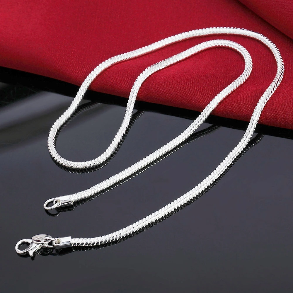 1 PCS 925 Sterling Silver 3mm Snake Chain 16/18/20/24 inch Necklace for Women Fashion Men\'s Jewelry