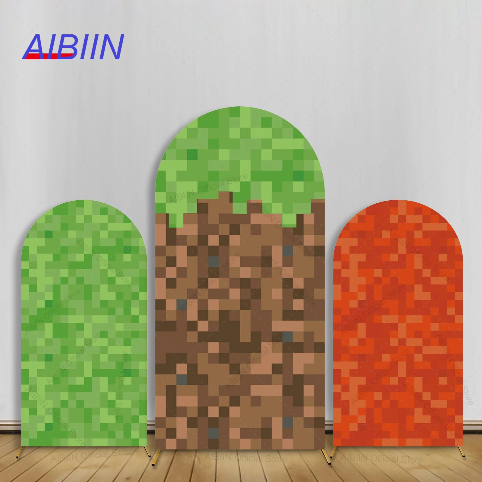 Colorful Mosaic Pixel  Arch Backdrop Cover Green Red Brown Baby Birthday Baby Shower Game Party Decor Portrait Background