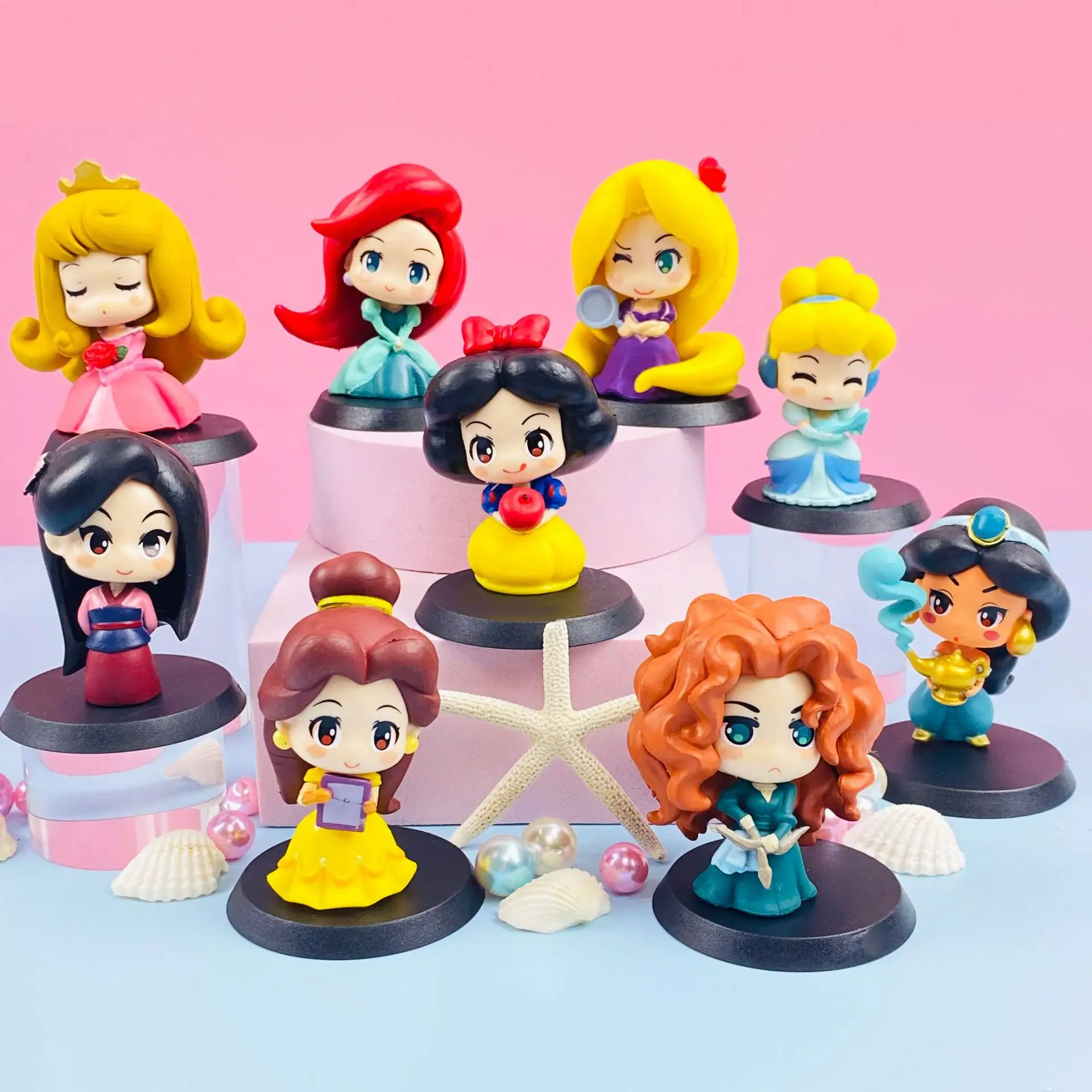 

9Pcs/Set Disney Aladdin Mulan jasmine Moana Princess Action Figure Collection Mini PVC toy Model For Girl Gift