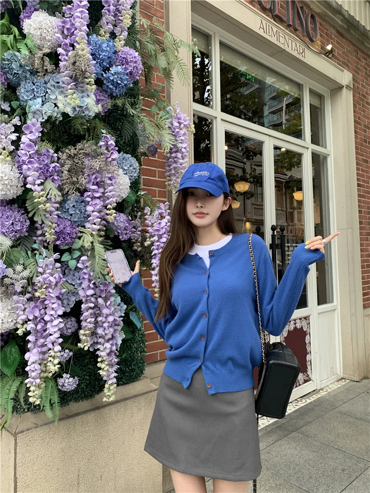 

Soft Camere ort Knitted Sweater Fem Street Sle Long Sve round Ne Open Cardigan JIANO FOREVER Brand Autumn 2024