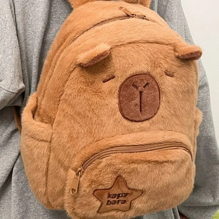 Student School Bag Capibala Plush Capybara Bag Casual All-match Fur Bag Large Capacity Backpack School Bag Mochila