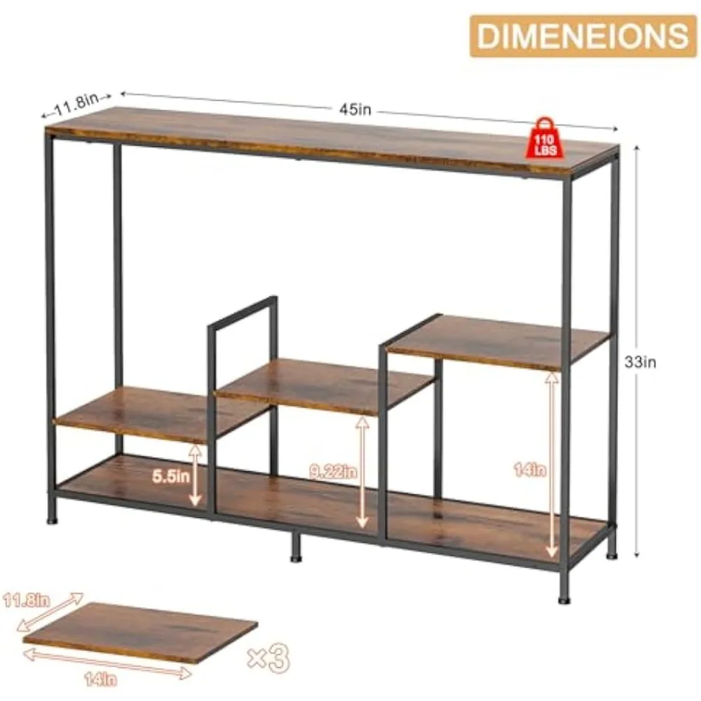 Mesas de entrada con 3 estantes ajustables, sofá largo detrás de la entrada, consola de mesa para entrada, pasillo