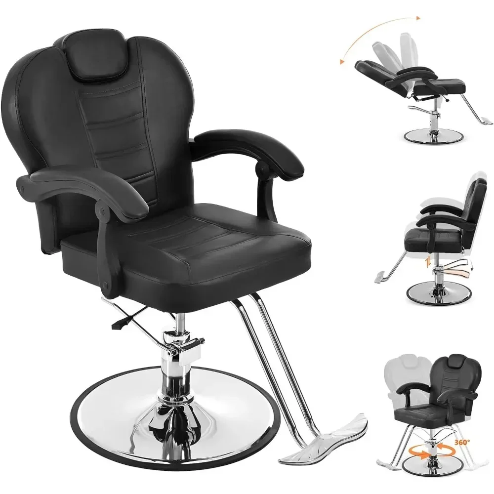 Reclining Salon Chair for Hair Stylist, Barber Chairs for Barbershop, Heavy Duty Hydraulic Pump Hair Chair Swivel Stylist Chairs