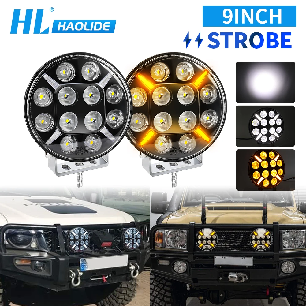 

HAOLIDE 120W LED Work Light 9INCH White Driving Light Amber Position Light Flashing Beam Waterproof for UTV Truck SUV 12V 24V