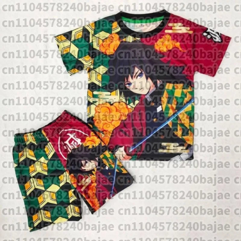 Demon Slayer Kyojuro Rengoku Flame Hashira 2-Piece Set Short Sleeve T-shirt and Matching Shorts Anime Print Casual Loungewear - view 4