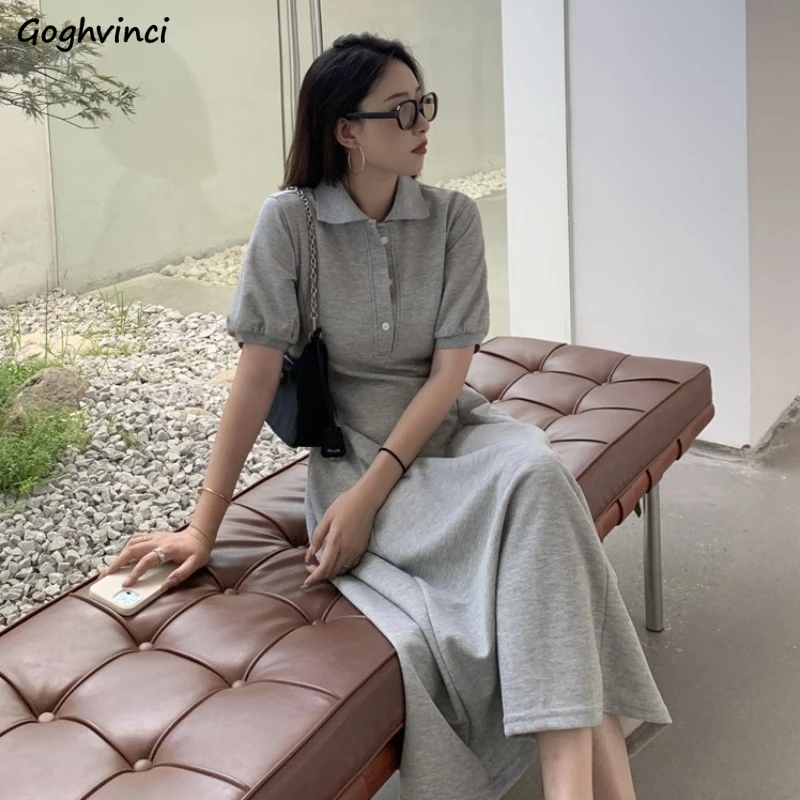 

Puff Sleeve Dress Women Simple Basic Solid New Design Korean Fashion Summer Robe Femme Été Elegant Female Ins Cozy Trendy A-line