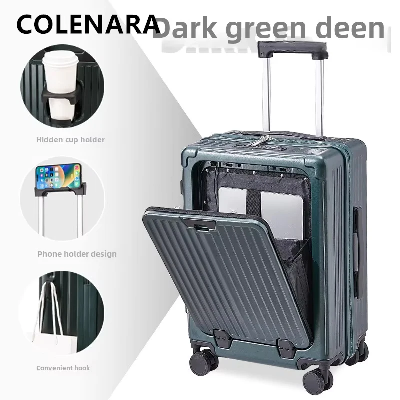 COLENARA Mala de Cabine com Abertura Frontal Caso de embarque ABS + PC Trolley Caso Carregamento USB Multifuncional 20 "22" 24 "26 Polegadas Bagagem