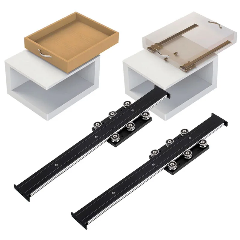 

Heavy Duty Hidden Soft Close Concealed Invisible Double Axis Center Bottom Support Slide Aluminum Alloy 35kg Jewelry Drawer Bay