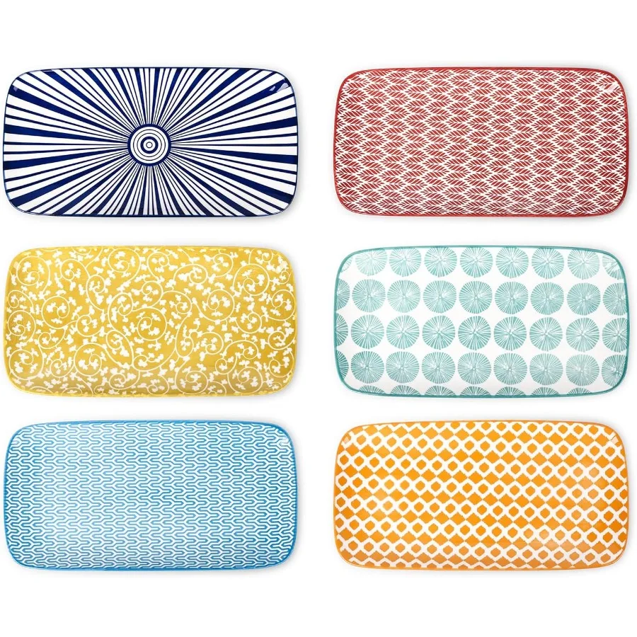 

Ceramic Serving Platters 12 Inch Serving Trays for Party Entertaining Large Rectangular Serving Plates Set of 6 Assorted Colors