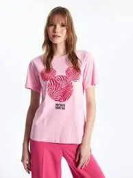 

Новая летняя футболка 2026 года из чистого хлопка, свободного кроя, спортивного стиля, с принтом головы Минни Мауса (Дисней), красно-белые полосы, мультяшный дизайн