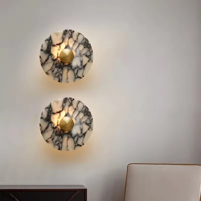 Modern Natural Marble Wall Lamp Round LED Wall Sconce Light Living Room Background Restaurant Bathroom Bedroom Lights Home Decor