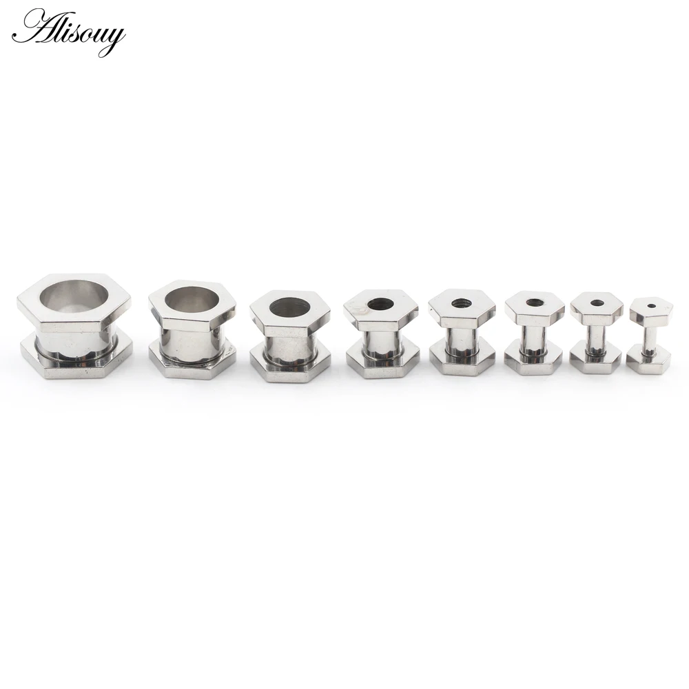 Alisouy 2 قطعة مسدس من الفولاذ المقاوم للصدأ الجوف الخيوط الأذن الأنفاق المقابس المتوسع نقالة قياس أقراط ثقب مجوهرات للجسم #5