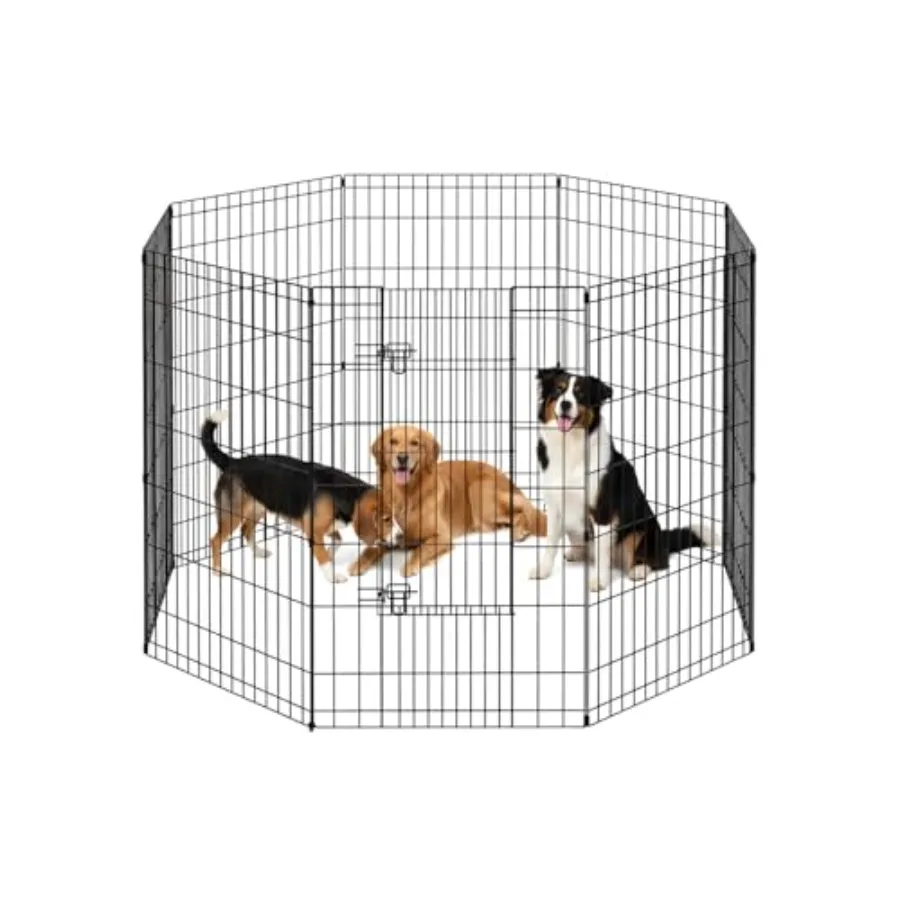 

42 Inch Dog Pen 8 Panel Dog Playpen Indoor Outdoor Metal Puppy Pet Fence Portable Folding Animal Exercise FenceBlack