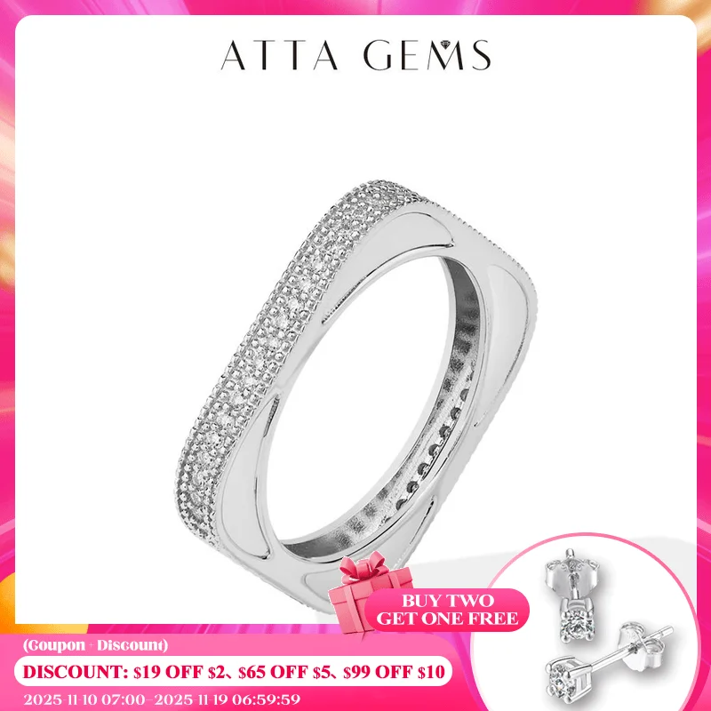 

ATTAGEMS 2025 Новое кольцо с муассанитом DVVS1 квадратной круговой огранки 1,0 мм, стерлинговое серебро S925, обручальное кольцо для женщин и мужчин, повседневные подарки