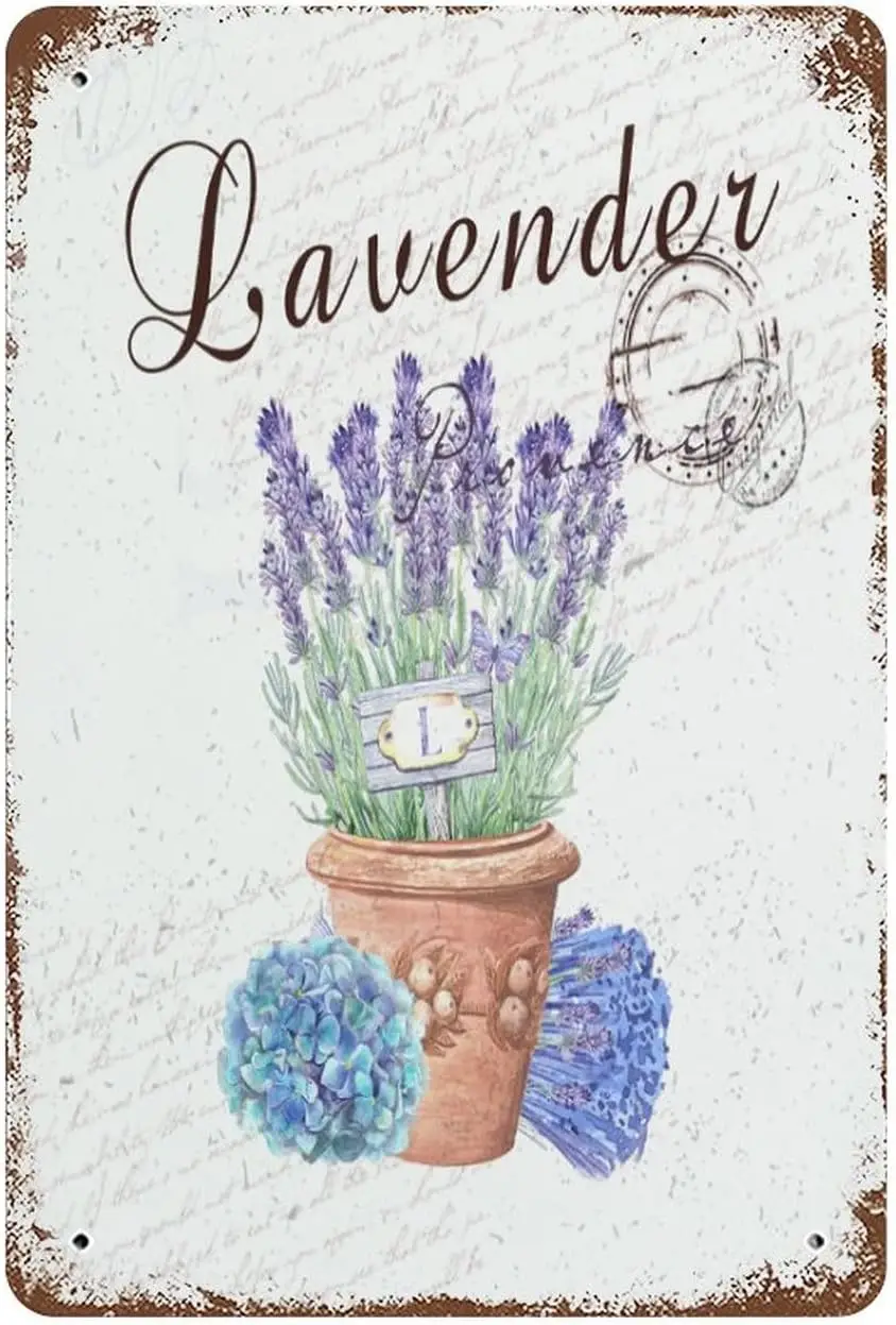 Purple Lavender 8x12 inch Tin Signs, Lavender Vintage Metal Tin Signs Retro Garage Signs Men Wall Decorations Hanging Wall Plaqu