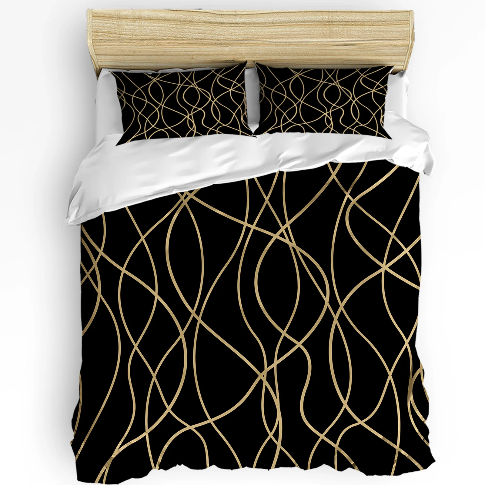 

Twisted Lines Modern Art Black Duvet Cover with Pillow Case Custom 3pcs Bedding Set Quilt Cover Double Bed Home Textile