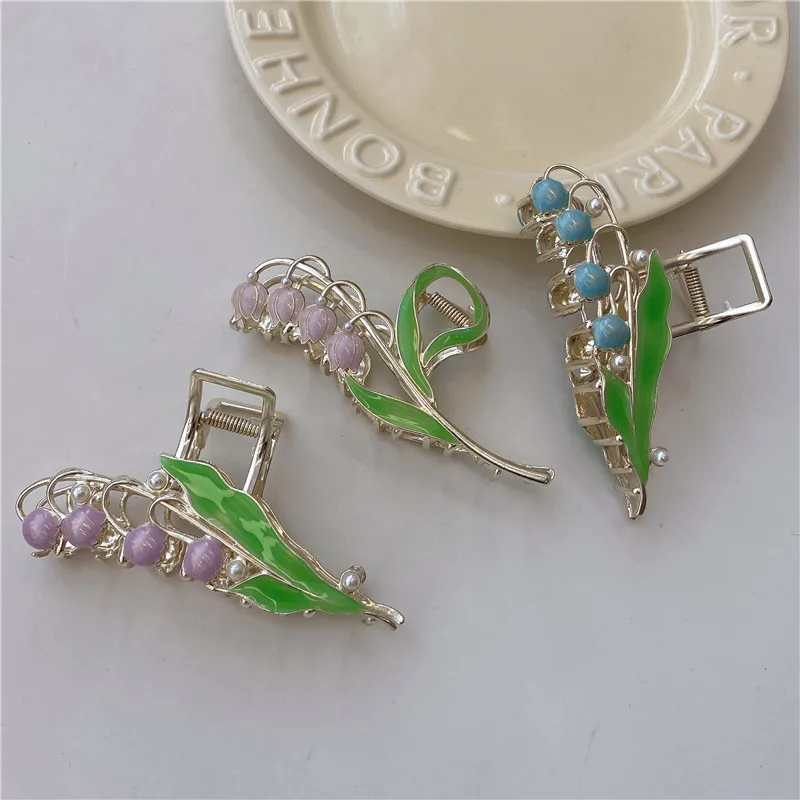 Bell Orchid Flowers Super Fairy Temperament Hair Accessories, Large Premium Feeling Scratch Clip, Autumn Hundred Shark Clip