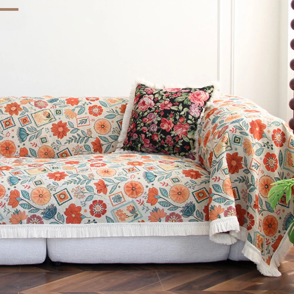 

Jacquard Floral Sofa Cover Towel Anti-Cat Scratch Retro Festival Multifunctional Decorated Sofa Blankets Universal Sofa Cover