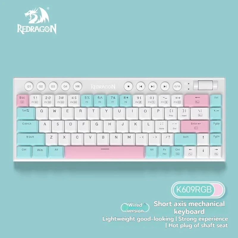 REDRAGON K609 Low Profile Mechanical Keyboard Hot Swap RGB Wired Wireless Tri-mode Bluetooth 2.4g Ultra-thin Tablet Ipad Office