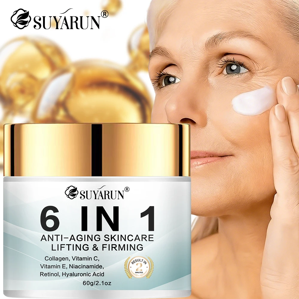Creme Anti-Envelhecimento SUYARUN 6 em 1 - Reduz Rugas, Firmar, Hidratar, Iluminar a Pele, Para Todos os Tipos de Pele, Frete Grátis.