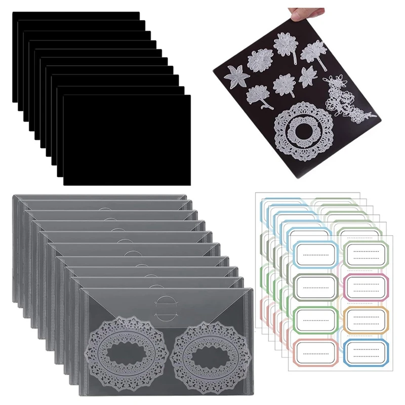 

10PCS Rubber Magnetic Sheets 0.5Mm Thickness With 10PCS Clear Stamp Die Storage Pocket Stencil Organizer For Card Making