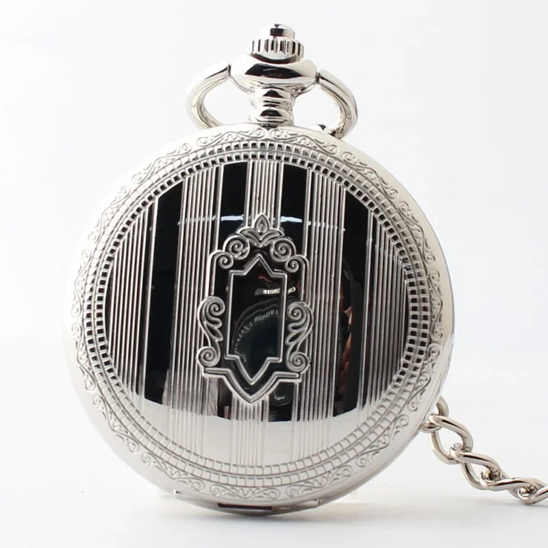 Silver Pocket Watch Simple Design Personalised Vintage Pendant Necklace Hand Wind Fob Watches with Chain Gifts