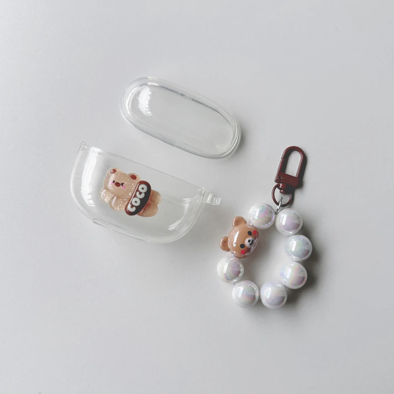 For QCY T20 / Ailypods / T17 / T18 / T1C T12s case Cute Bear / Cartoon Animal Cover Silicone clear Earphone Cover with Keychain