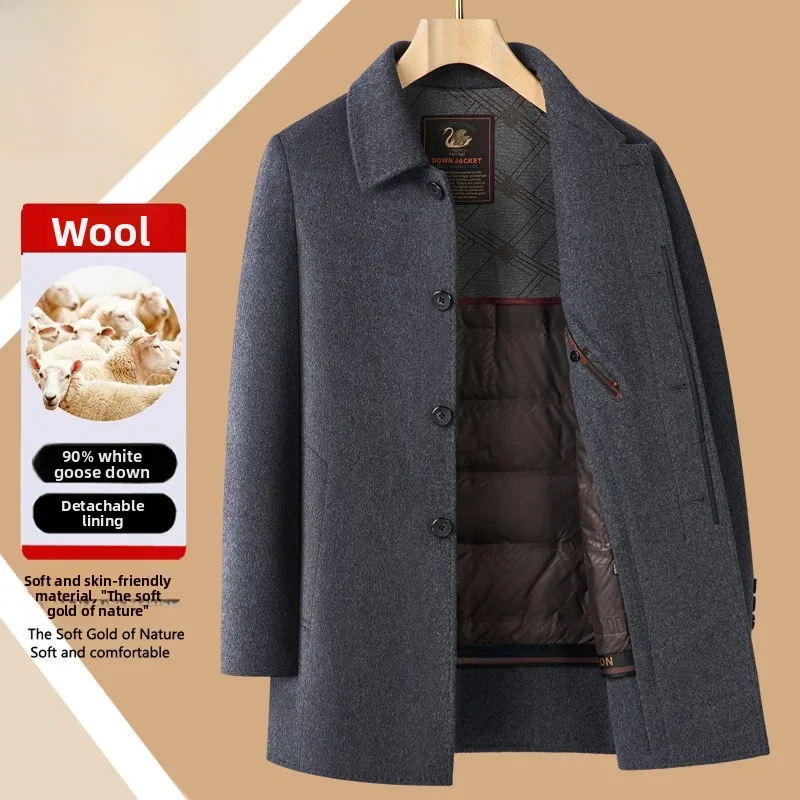 

Pierre Cardin Men's Double-Faced Woolen Coat Thi down Inner Removable Luxury Faion Ci Busin Casual Mid-Length Winter...