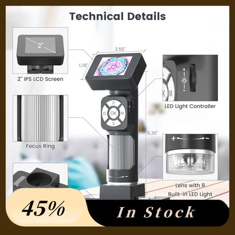 

The New New Digital Electron Microscope 500X Magnification 2-Inch 1080P High-Definition Biological Microscope Magnifying Glass