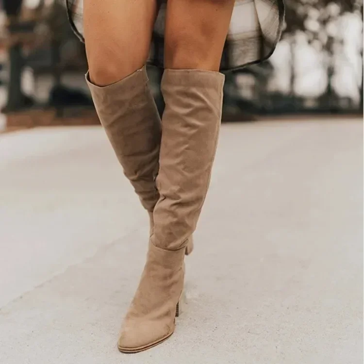 

2023 Women Pointed Vintage long Boots Autumn Suede Warm Fur Plush Shoes Female Short Boots Zapatos De Mujer