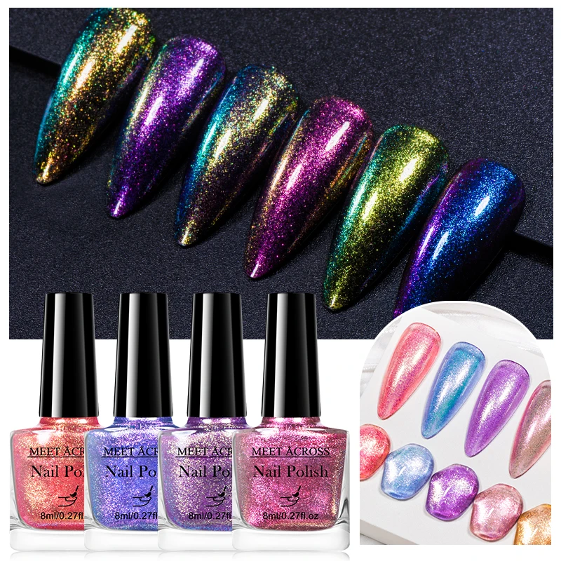 MEET ACROSS 8ml Aurora Chameleon Nail Polish Laser Dream Color Chrome Varnis Nail Art Polish For Nails DIY Manicure No Need Lamp