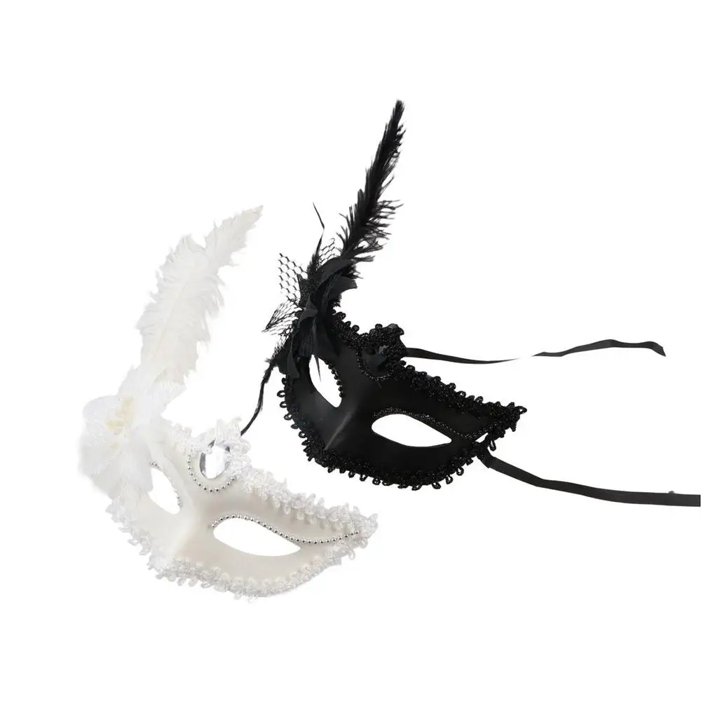 Exquisite Diamond Feather Venetian Mask Flower Lace Eye Mask Half-face Bead Flower Masquerade Mask Cosplay