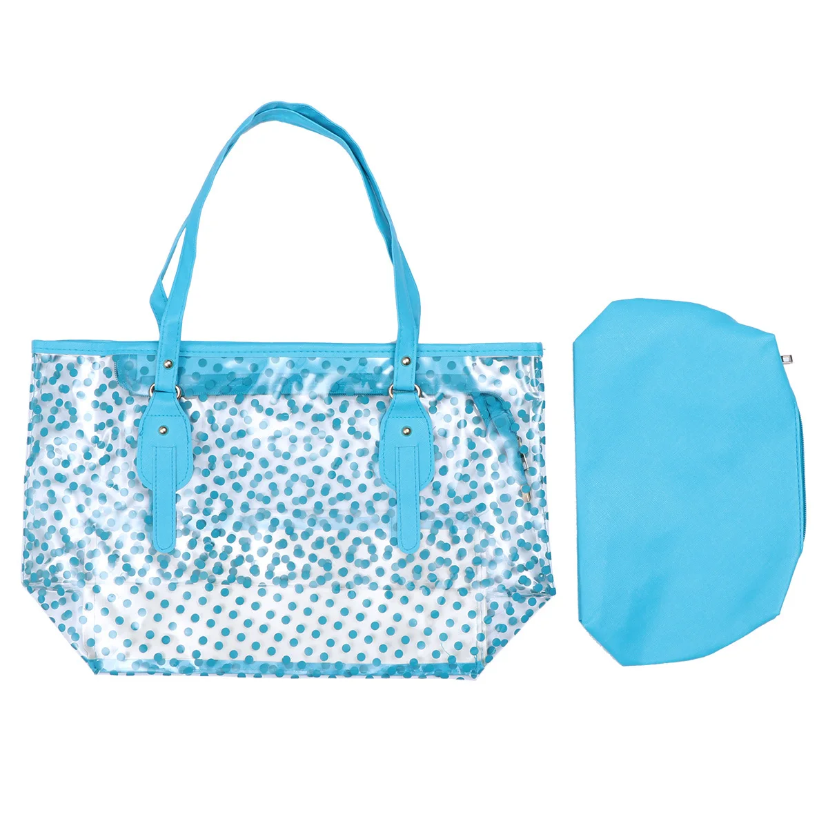 

1Pcs Waterproof Beach Bag Blue Round Dots Pattern Durable Fashionable Handbag for Women Girls Everyday Use Women Handbag