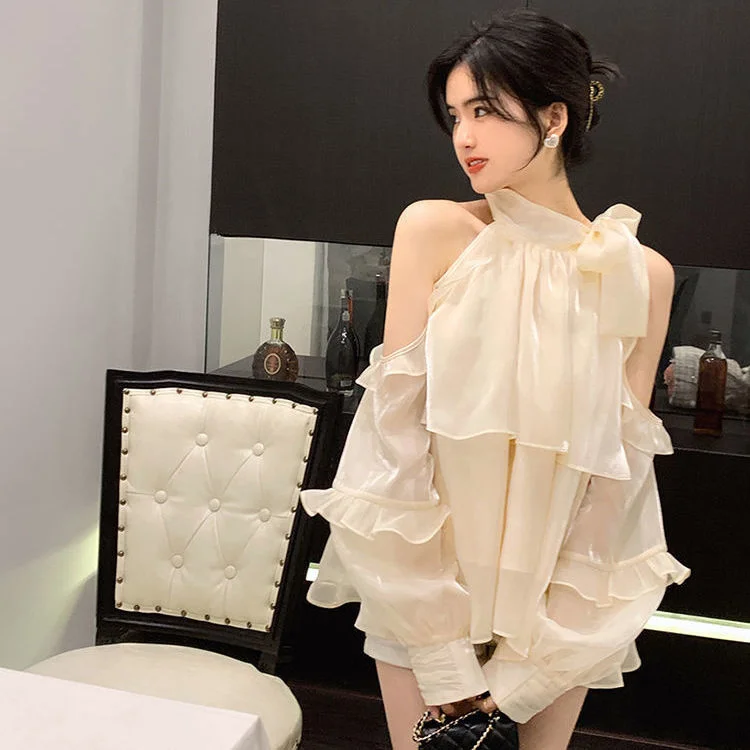 Summer Shoulder Sense Minority Chiffon Shirt Blusas Clothes for Women Blouse Shirts