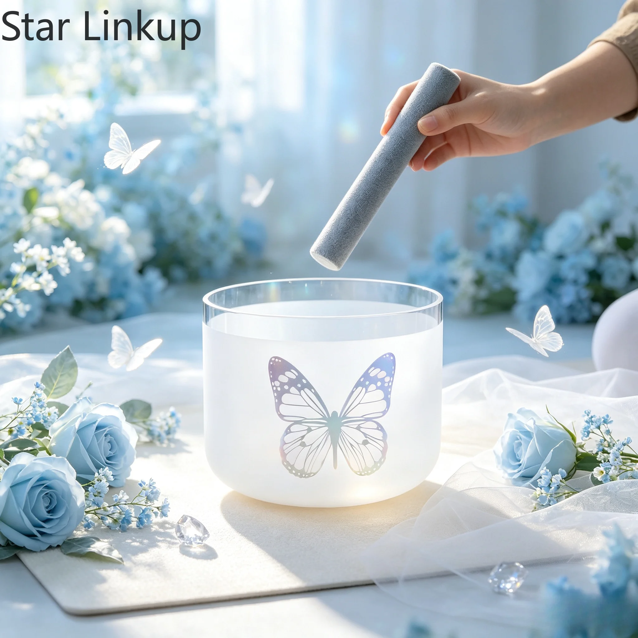 Star Linkup Dream Snowland Butterfly Cosmic Crystal Singing Bowl 7 Inch | With Mallet for Meditation Practice & Sound Healing Therapy