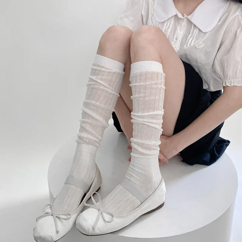 Sommer japanischen Stil einfache weiße Wadensocken für Frauen dünne süße JK Baumwolle vertikal gestreifte Overknee Slouch Socken Versati