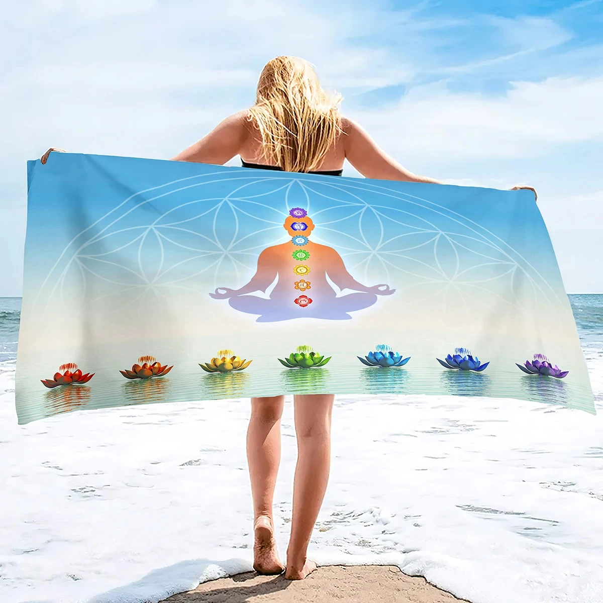 

Seven Chakras Beach Towel Psychedelic Meditation Theme Swimming Bath Pool Towel Outdoor Sand Proof Blanket Yoga Sport Towels