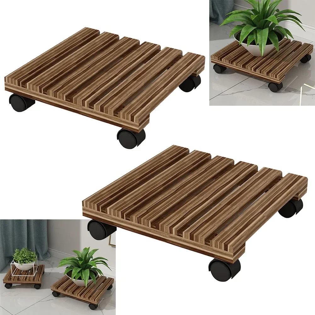 Rattan Flower Pot Rack 28*27*9 Mobile Stand For Heavy Objects Solid Wood Material Space-Saving Design Garden Use