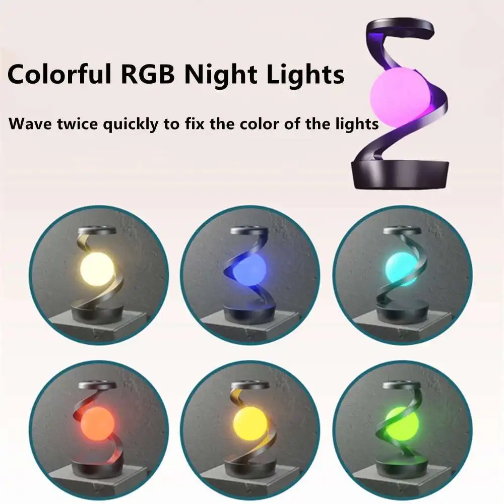 Creative Table Rotating Floating Lamp, 15W Mobile Phone Wireless Charger, RGB Atmosphere Night Light