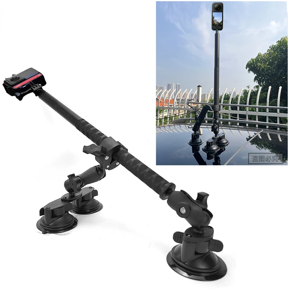 

MaxGo Dual Flat Car Suction Cup Holder with Suitable Invisible Selfie Stick for Insta360 One R X4 X3 Rs GoPro Max Accessory