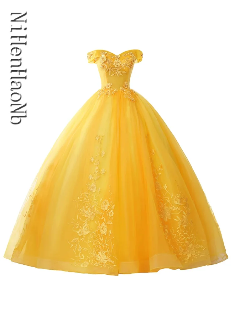 Vestido De fiesta De quinceañera, traje amarillo De flores dulces, talla personalizada, novedad De 2023