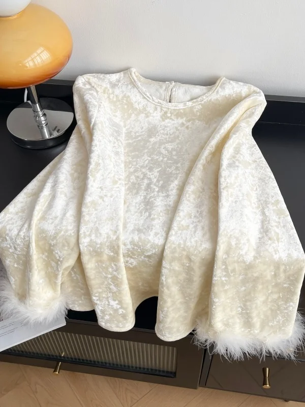

New Chinese Style Velvet Long Sleeve Women's T-shirt plus Size Base Shirt Mink Fur Early Spring New Arrival Commute Style