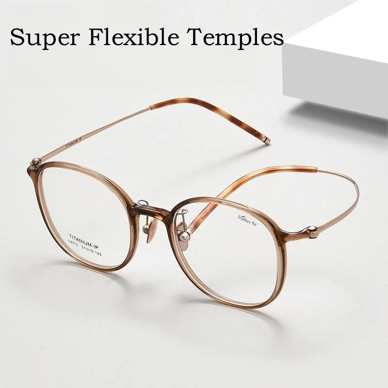 OLLYMURS جديد خفيف للغاية مريح TR90 التيتانيوم النقي نظارات الرجال الرجعية مستديرة النظارات الطبية البصرية إطار النساء L9113Y