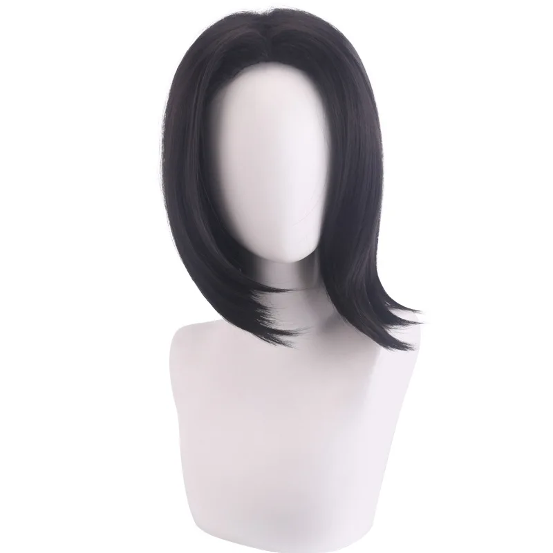 Wig Sintetis Black Mullet Gaya Rambut Berlapis Pendek Serat Tahan Panas untuk Kostum Pesta Cosplay Anime Penggunaan Sehari-hari