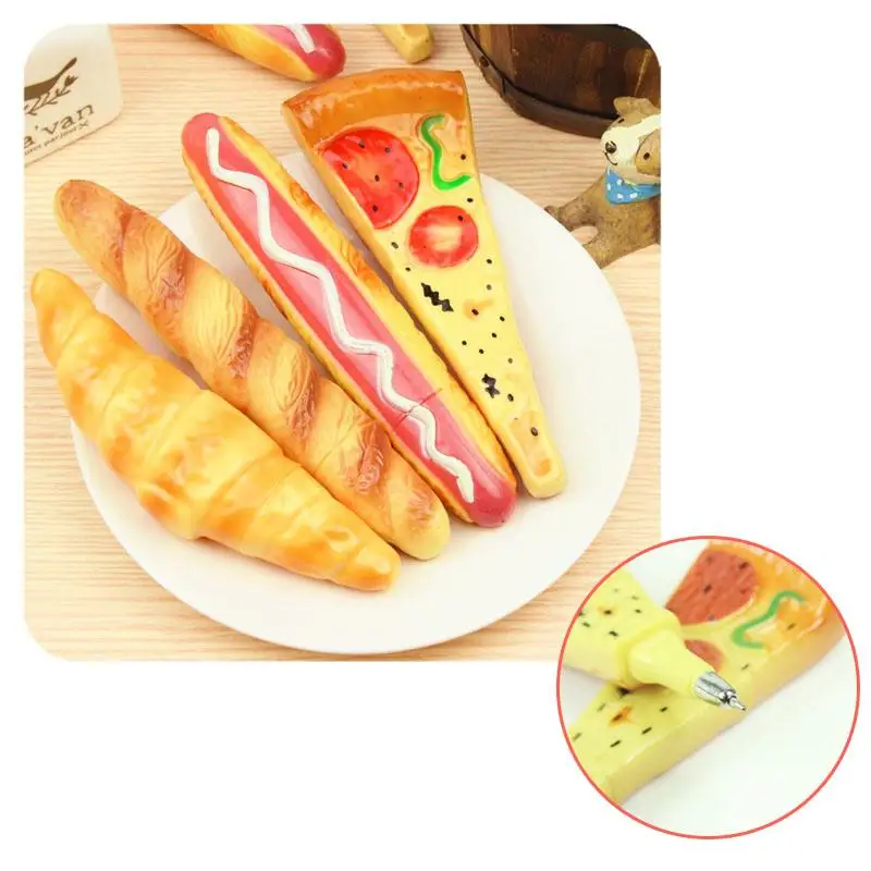 2Pcs Funny Pizza Ball Pen Creative Simulation Bread BallPoint Pens Stationery Canetas Escolar Material