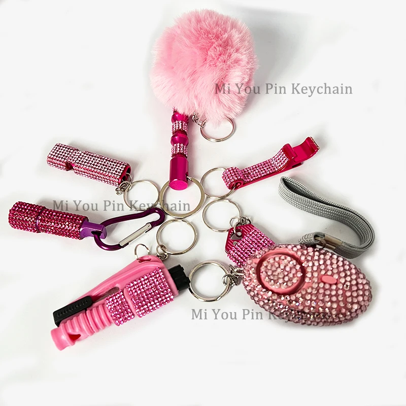 

8Pcs Fashion Pendant Women Self Defense Keychain Set Shiny Bling Key Ring Outdoor Safety Personal Defense Keychain